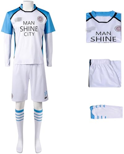 Windskids Anime Blue Lock Kostüm Blau Weiß Langarm Top und Shorts Socken Set Nagi Seishiro Mikage Reo Chigiri Hyoma Fußballtraining Sportbekleidung für Halloween Karneval Party Verkleidung von Windskids