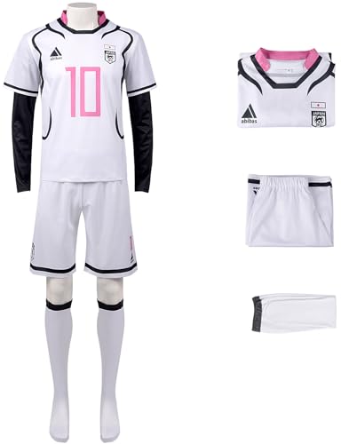Windskids Anime Blue Lock Kostüm Rosa Weiß Top Shorts und Socken Oliver Aiku Itoshi Sae Shidou Ryuusei Shirayuki High School Fußballtraining Sportbekleidung für Halloween Karneval Party Verkleidung von Windskids