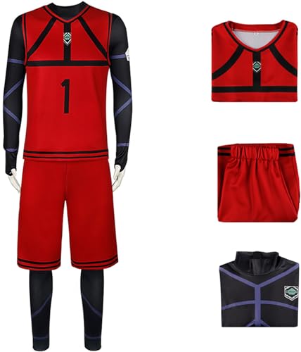 Windskids Anime Blue Lock Kostüm Rot Top Shorts und Jumpsuit Itoshi Rin Tousou Mikage REO Bachira Meguru Chigiri Hyoma Fußballtraining Sportbekleidung für Halloween Party Karneval Verkleidung von Windskids