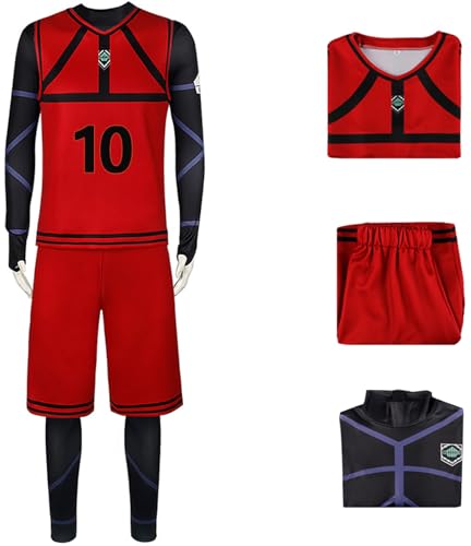 Windskids Anime Blue Lock Kostüm Rot Top Shorts und Jumpsuit Itoshi Rin Tousou Mikage REO Bachira Meguru Chigiri Hyoma Fußballtraining Sportbekleidung für Halloween Party Karneval Verkleidung von Windskids