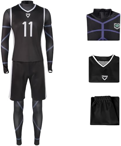 Windskids Anime Blue Lock Kostüm Schwarz Top und Shorts Jumpsuit Set Mikage Reo Nagi Seishiro Shirayuki High School Fußballtraining Sportbekleidung für Halloween Karneval Party Verkleidung von Windskids