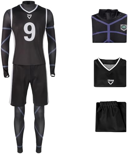 Windskids Anime Blue Lock Kostüm Schwarz Top und Shorts Jumpsuit Set Mikage Reo Nagi Seishiro Shirayuki High School Fußballtraining Sportbekleidung für Halloween Karneval Party Verkleidung von Windskids