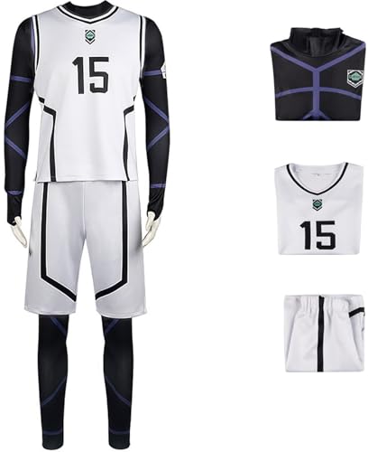 Windskids Anime Blue Lock Kostüm Weiß Top Shorts und Jumpsuit Nagi Seishiro Isagi Yoichi Bachira Meguru Shirayuki High School Fußballtraining Sportbekleidung für Halloween Karneval Party Verkleidung von Windskids