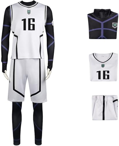 Windskids Anime Blue Lock Kostüm Weiß Top Shorts und Jumpsuit Nagi Seishiro Isagi Yoichi Bachira Meguru Shirayuki High School Fußballtraining Sportbekleidung für Halloween Karneval Party Verkleidung von Windskids