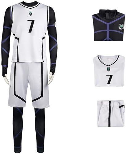 Windskids Anime Blue Lock Kostüm Weiß Top Shorts und Jumpsuit Nagi Seishiro Isagi Yoichi Bachira Meguru Shirayuki High School Fußballtraining Sportbekleidung für Halloween Karneval Party Verkleidung von Windskids