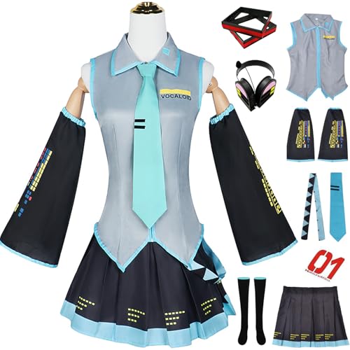 Windskids Anime Miku Kostüm Damen Cosplay Virtual Idol H'atsune M'iku Komplett JK Uniform Set mit Kopfhörer Tiara für Fancy Dress Up Halloween Karneval Party Maskerade Performance Verkleidung Windskids Anime Miku Kostüm Damen Cosplay Virtual Idol H'atsune M'iku Komplett JK Uniform Set mit Kopfhörer Tiara für Fancy Dress Up Halloween Karneval Party Maskerade Performance Verkleidung von Windskids
