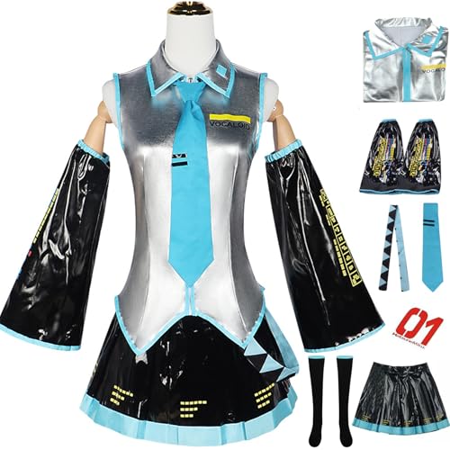 Windskids Anime Miku Kostüm Damen Cosplay Virtual Idol H'atsune M'iku Komplett PU JK Uniform Set mit Kopfhörer Tiara für Fancy Dress Up Halloween Karneval Party Maskerade Performance Verkleidung Windskids Anime Miku Kostüm Damen Cosplay Virtual Idol H'atsune M'iku Komplett PU JK Uniform Set mit Kopfhörer Tiara für Fancy Dress Up Halloween Karneval Party Maskerade Performance Verkleidung von Windskids