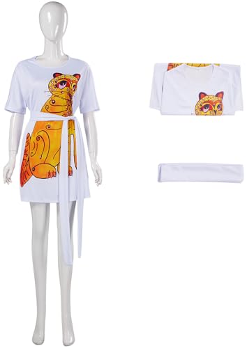 Windskids Anni Frid Kostüm Damen Cosplay ABBA Band Anni Frid 70er Vintage T-Shirt Druck Kleid mit Gürtel Anzug 2 Stück für Halloween Karneval Party Maskerade Performance Verkleidung, Weiß Windskids Anni Frid Kostüm Damen Cosplay ABBA Band Anni Frid 70er Vintage T-Shirt Druck Kleid mit Gürtel Anzug 2 Stück für Halloween Karneval Party Maskerade Performance Verkleidung, Weiß von Windskids