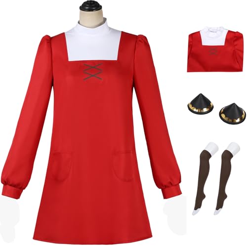 Windskids Anya Kostüm Damen Cosplay Anime Movie Anya Forger Langarm Taschenkleid mit Kopfbedeckung Socken für Halloween Weihnachten Karneval Party Geburtstag Maskerade Performance Verkleidung, Rot Windskids Anya Kostüm Damen Cosplay Anime Movie Anya Forger Langarm Taschenkleid mit Kopfbedeckung Socken für Halloween Weihnachten Karneval Party Geburtstag Maskerade Performance Verkleidung, Rot von Windskids