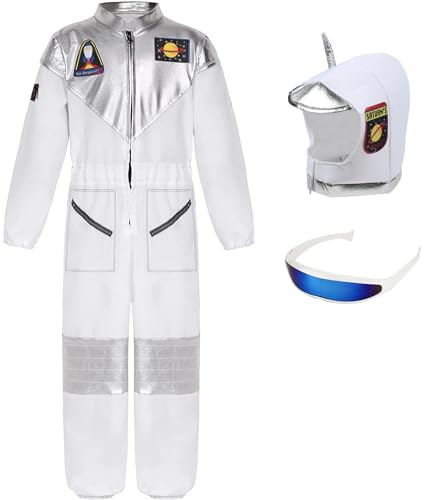 Windskids Astronaut Kostüm mit Astronaut Helm Kinder Space Kostüm und Zubehör Anzug Sonnenbrillen für Junge Mädchen Halloween Karneval Geburtstage Party Verkleidung Costume, 2-14 Jahre von Windskids