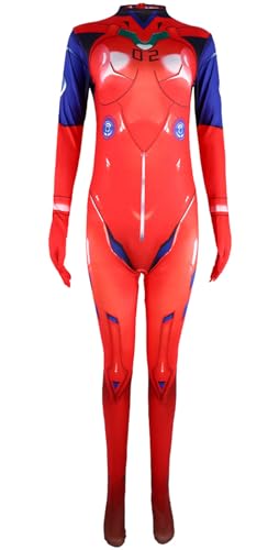 Windskids Asuka Kostüm Damen Cosplay EVA Asuka Langarm Drucke Jumpsuit für Fancy Dress Up Halloween Karneval Party Maskerade Anime Theater Performance Verkleidung, Rot von Windskids