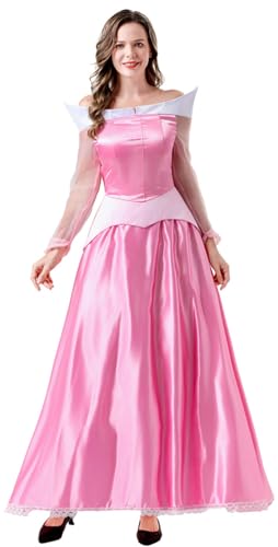 Windskids Aurora Kostüm Damen Cosplay Dornröschen Aurora Lange Langarm Hof Abendkleid für Fancy Dress Up Halloween Weihnachten Karneval Party Geburtstag Maskerade Ballkleid Verkleidung, Rosa von Windskids
