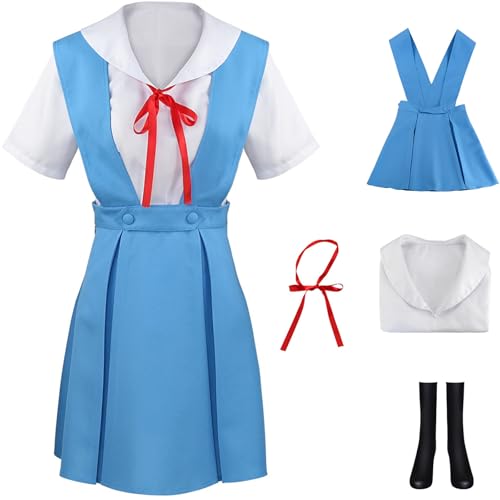 Windskids Ayanami Rei Kostüm Damen Cosplay Anime EVA Ayanami Rei Asuka Schuluniformen Top und Rock Socken Fliege Set für Fancy Dress Up Halloween Karneval Party Maskerade Verkleidung Windskids Ayanami Rei Kostüm Damen Cosplay Anime EVA Ayanami Rei Asuka Schuluniformen Top und Rock Socken Fliege Set für Fancy Dress Up Halloween Karneval Party Maskerade Verkleidung von Windskids