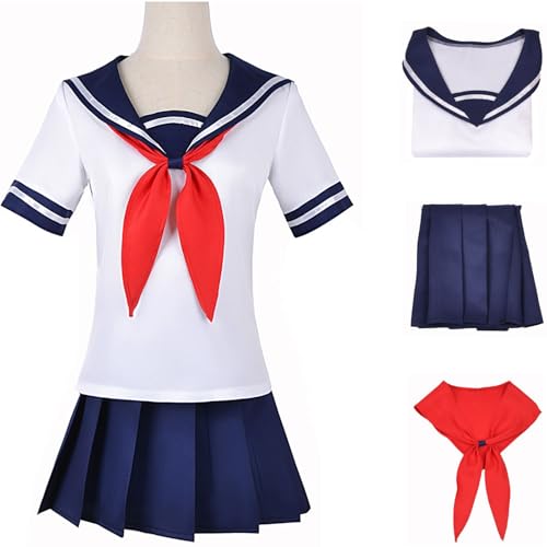 Windskids Ayano Aishi Kostüm Damen Cosplay Game High School JK Schuluniform Top Rock Schal Set für Fancy Dress Up Halloween Karneval Party Maskerade Performance Verkleidung von Windskids