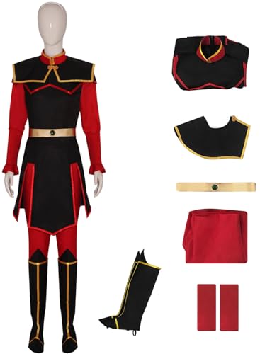 Windskids Azula Kostüm Damen Fasching Cosplay Avatar Airbender Azula Anime Uniform Schal Top Hose Gürtel Hülse Schuhüberzug Set für Fancy Dress Up Halloween Karneval Party Maskerade Verkleidung von Windskids