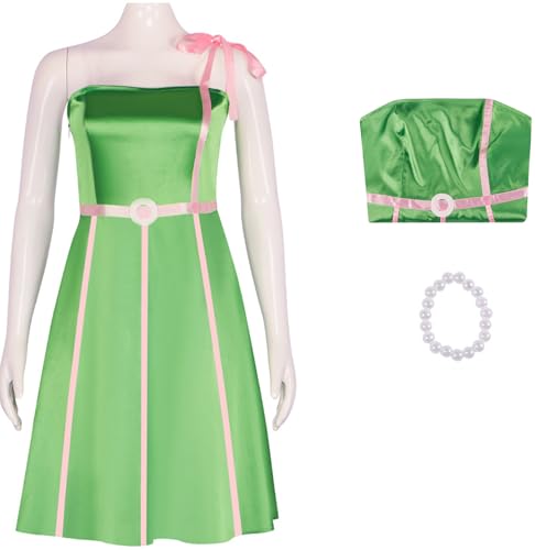 Windskids Barbi Kostüm Damen Cosplay Emma Mackey Barbi Kleid und Armbänder für Halloween Karneval Party Geburtstag Maskerade Performance Ballkleid Verkleidung, Grün von Windskids