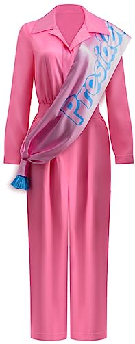 Windskids Barbi Kostüm Damen Cosplay Margot Cheerleader Uniform Jumpsuit Schal für Halloween Karneval Party Geburtstag Maskerade Performance Verkleidung, Rosa von Windskids