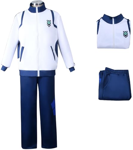 Windskids Blue Lock Kostüm Blau Weiß Zip Jacke und Hose Isagi Yoichi Nagi Seishiro Rin Itoshi Shirayuki High School Schuluniformen Fußball Sportbekleidung für Halloween Karneval Party Verkleidung von Windskids