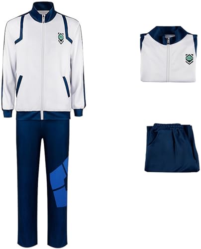 Windskids Blue Lock Kostüm Blau Weiß Zip Jacke und Hose Rin Itoshi Nagi Seishiro Isagi Yoichi Shirayuki High School Schuluniformen Fußball Sportbekleidung für Halloween Karneval Party Verkleidung von Windskids