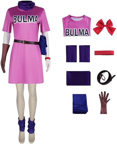 Windskids Bulma Kostüm Damen Fasching Cosplay Bulma Komplett Uniform T-Shirt Kleid mit Zubehör Set für Fancy Dress Up Halloween Karneval Party Maskerade Anime Performance Verkleidung von Windskids