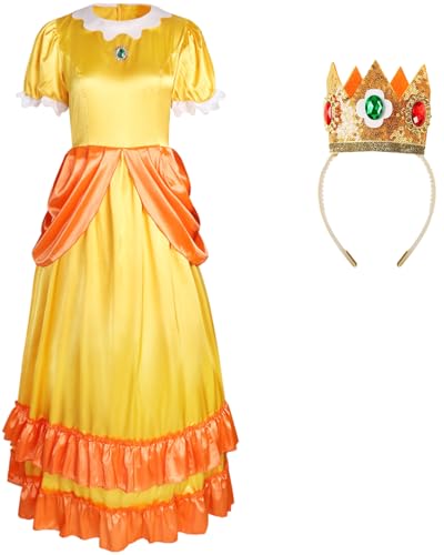 Windskids Daisy Kostüm mit Krone Damen Fasching Cosplay Prinzessin Daisy Maxi Abendkleid für Fancy Dress Up Halloween Weihnachten Karneval Geburtstag Party Maskerade Ballkleid Verkleidung, Gelb Windskids Daisy Kostüm mit Krone Damen Fasching Cosplay Prinzessin Daisy Maxi Abendkleid für Fancy Dress Up Halloween Weihnachten Karneval Geburtstag Party Maskerade Ballkleid Verkleidung, Gelb von Windskids