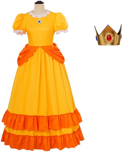 Windskids Daisy Kostüm mit Krone Damen Fasching Cosplay Prinzessin Daisy Maxi Abendkleid für Fancy Dress Up Halloween Weihnachten Karneval Geburtstag Party Maskerade Performance Verkleidung, Gelb Windskids Daisy Kostüm mit Krone Damen Fasching Cosplay Prinzessin Daisy Maxi Abendkleid für Fancy Dress Up Halloween Weihnachten Karneval Geburtstag Party Maskerade Performance Verkleidung, Gelb von Windskids