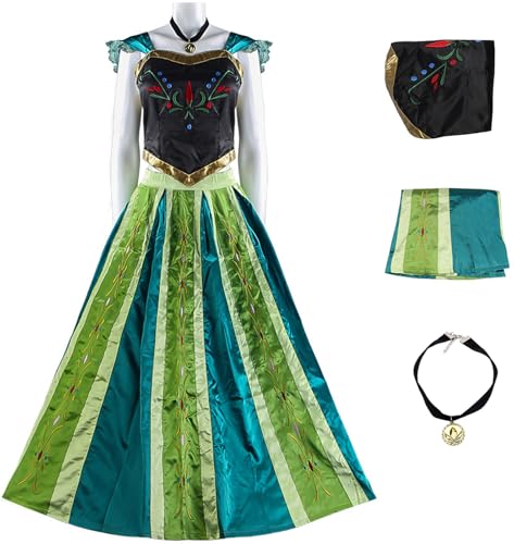 Windskids Damen Anna Krönung Kostüm Top Rock Halskette Set für Fancy Dress Up Halloween Weihnachten Karneval Party Geburtstag Maskerade Performance Anna Verkleidung Windskids Damen Anna Krönung Kostüm Top Rock Halskette Set für Fancy Dress Up Halloween Weihnachten Karneval Party Geburtstag Maskerade Performance Anna Verkleidung von Windskids