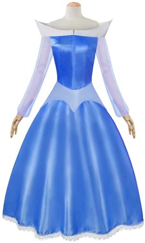 Windskids Damen Aurora Kostüm mit Reifrock Blau Lange Langarm Hof Abendkleid für Halloween Weihnachten Karneval Party Geburtstag Maskerade Ballkleid Dornröschen Theater Performance Verkleidung von Windskids