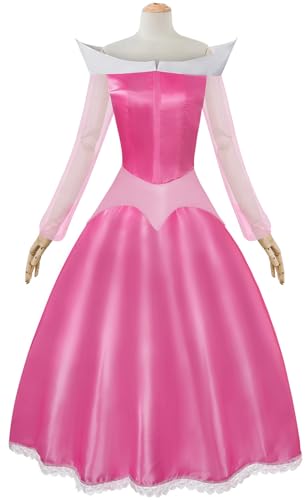 Windskids Damen Aurora Kostüm mit Reifrock Rosa Lange Langarm Hof Abendkleid für Halloween Weihnachten Karneval Party Geburtstag Maskerade Ballkleid Dornröschen Theater Performance Verkleidung von Windskids