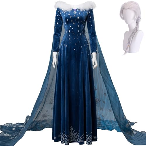Windskids Damen ELSA Olaf Adventure Kostüm Bodenlang Samt ELSA Kleider mit Umhang DramaKostüm Weihnachten Karneval Halloween Geburtstag Party Fest ELSA Kostüm Verkleidung von Windskids