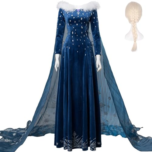 Windskids Damen ELSA Olaf Adventure Kostüm Samt Pelzkragen Bodenlang Umhangkleid mit Perücke Weihnachten Karneval Halloween Geburtstag Party Fest ELSA Kostüm Verkleidung, Blau, XS-3XL Windskids Damen ELSA Olaf Adventure Kostüm Samt Pelzkragen Bodenlang Umhangkleid mit Perücke Weihnachten Karneval Halloween Geburtstag Party Fest ELSA Kostüm Verkleidung, Blau, XS-3XL von Windskids