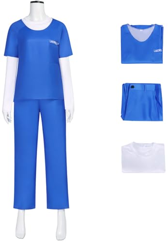 Windskids Damen Emma Dumont Kostüm Eule Gefängnisuniform T-Shirt Top Hose für Fancy Dress Up Halloween Karneval Party Maskerade Performance Verkleidung, Blau Windskids Damen Emma Dumont Kostüm Eule Gefängnisuniform T-Shirt Top Hose für Fancy Dress Up Halloween Karneval Party Maskerade Performance Verkleidung, Blau von Windskids