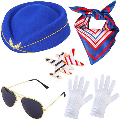 Windskids Damen Flugbegleiterin Kostüm Zubehör 5 Stück, Fasching Cosplay Stewardess Baskenmütze Schal Brille Handschuhe Abzeichen Kostümzubehör Set für Halloween Karneval Party Maskerade Verkleidung Windskids Damen Flugbegleiterin Kostüm Zubehör 5 Stück, Fasching Cosplay Stewardess Baskenmütze Schal Brille Handschuhe Abzeichen Kostümzubehör Set für Halloween Karneval Party Maskerade Verkleidung von Windskids
