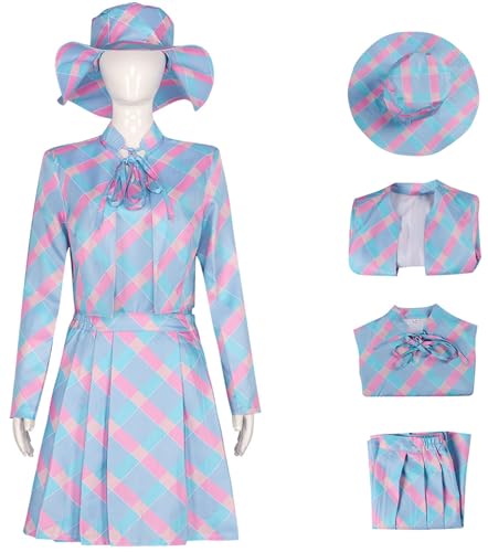 Windskids Damen Margot Barbi Kostüm Vintage Elegant Lady Kariert Jacke Top Rock Hut Set für Halloween Karneval Party Geburtstag Maskerade Performance Verkleidung, Blau von Windskids