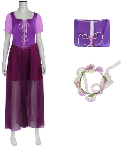 Windskids Damen Rapunzel Kostüm mit Kränze Vintage Elegant Spitze Abendkleider für Fancy Dress Up Halloween Karneval Party Maskerade Ballkleid Verkleidung, Lila von Windskids