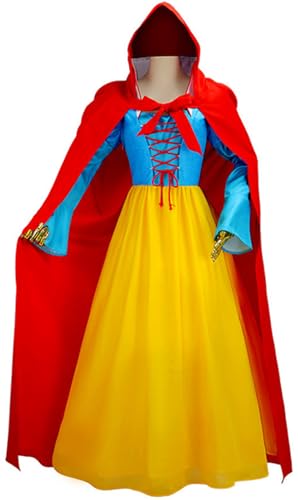 Windskids Damen Schneewittchen Kostüm Samt Lang Kleid Kapuzenumhang Set für Fancy Dress Up Halloween Karneval Party Geburtstag Maskerade Performance Film Snow White Verkleidung Windskids Damen Schneewittchen Kostüm Samt Lang Kleid Kapuzenumhang Set für Fancy Dress Up Halloween Karneval Party Geburtstag Maskerade Performance Film Snow White Verkleidung von Windskids