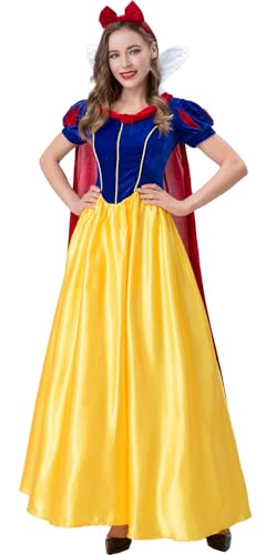 Windskids Damen Schneewittchen Kostüm Samt Lang Kleid Umhang Schleife Set für Fancy Dress Up Halloween Karneval Party Geburtstag Maskerade Performance Snow White Verkleidung von Windskids