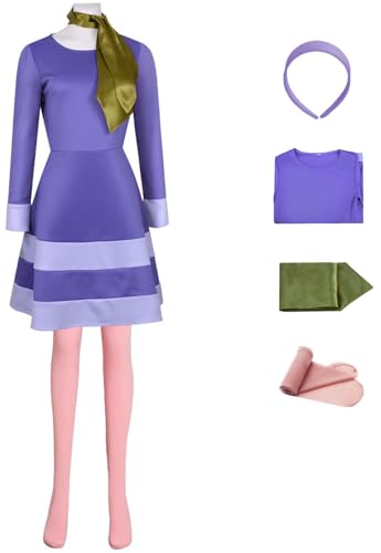 Windskids Daphne Kostüm mit Stirnband Damen Cosplay Daphne Dame Kleid und Halstuch Socken Anzug 4 Stück für Halloween Karneval Geburtstag Party Maskerade Performance Verkleidung von Windskids
