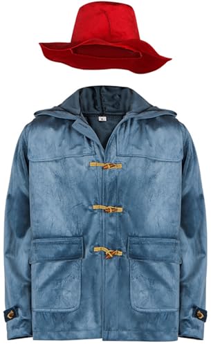 Windskids Erwachsene Padding Bär Kostüm Blau Langarm Knöpfe Kapuzenpullover Jacke und Rot Hut Set für Fancy Dress Up Halloween Karneval Party Geburtstag Maskerade Performance Verkleidung Windskids Erwachsene Padding Bär Kostüm Blau Langarm Knöpfe Kapuzenpullover Jacke und Rot Hut Set für Fancy Dress Up Halloween Karneval Party Geburtstag Maskerade Performance Verkleidung von Windskids