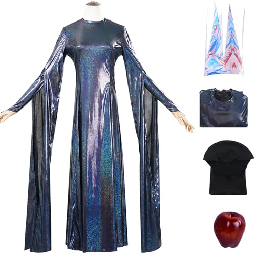 Windskids Evil Queen Kostüm Damen Cosplay Movie Schneewittchen Königin Evil Queen Kleider mit Krone Kopfbedeckung für Fancy Dress Up Halloween Karneval Party Maskerade Theater Performance Verkleidung von Windskids