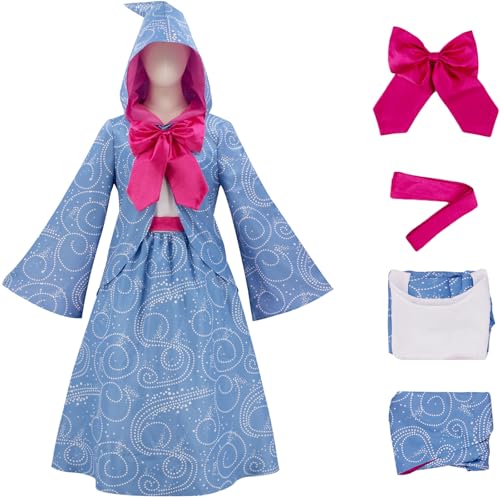 Windskids Fairy Godmother Kostüm Damen Cosplay Cinderella Fairy Godmother Jacke mit Kapuze und Kleid Fliege Gürtel Set für Fancy Dress Up Halloween Karneval Party Maskerade Performance Verkleidung von Windskids