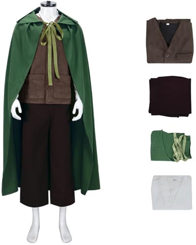 Windskids Frodo Kostüm Herren Cosplay Hobbits Frodo Baggins Komplett Uniform Umhang Weste Top Hose Set für Fancy Dress Up Halloween Karneval Party Maskerade Rollenspiel Verkleidung von Windskids