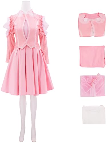 Windskids Glinda Kostüm Damen Cosplay Movie Wicked Glinda Fee Rosa Jacke Top Rock Camisole Set 4 Stück für Fancy Dress Up Halloween Karneval Party Maskerade Performance Verkleidung von Windskids