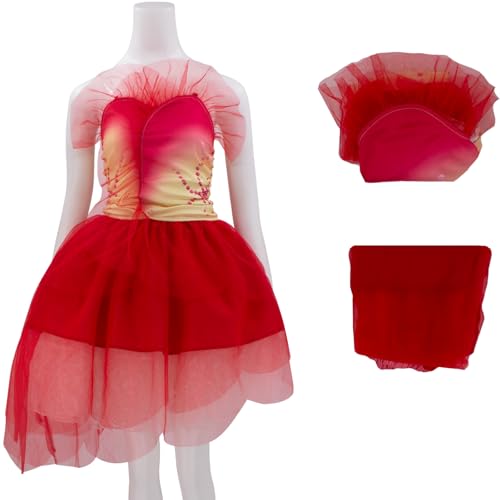 Windskids Glinda Kostüm Damen Cosplay Wicked Glinda Fee Hülsen Abendkleider Top und Rock für Fancy Dress Up Halloween Weihnachten Karneval Party Geburtstag Maskerade Performance Verkleidung, Rot von Windskids