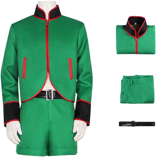 Windskids Gon Freecss‌ Kostüm Herren Fasching Cosplay Anime Hunter × Hunter Hunter Association Gon Freecss‌ Uniform Oberteil Hose Gürtel Set für Halloween Karneval Party Maskerade Verkleidung, Grün von Windskids