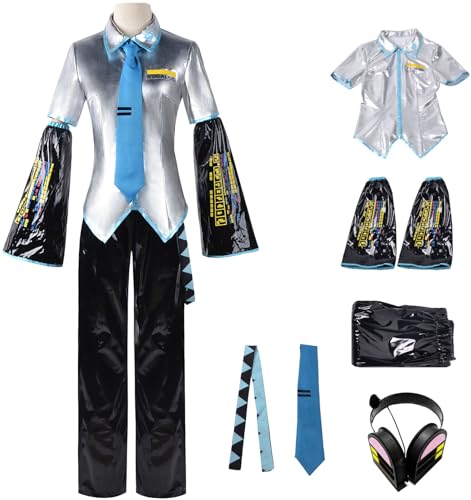 Windskids Herren Anime Miku Kostüm Fasching Cosplay Virtual Idol H'atsune M'iku Komplett PU Uniform Set mit Kopfhörer für Fancy Dress Up Halloween Karneval Party Maskerade Performance Verkleidung Windskids Herren Anime Miku Kostüm Fasching Cosplay Virtual Idol H'atsune M'iku Komplett PU Uniform Set mit Kopfhörer für Fancy Dress Up Halloween Karneval Party Maskerade Performance Verkleidung von Windskids