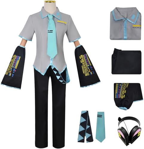 Windskids Herren Anime Miku Kostüm Fasching Cosplay Virtual Idol H'atsune M'iku Komplett Uniform Set mit Kopfhörer für Fancy Dress Up Halloween Karneval Party Maskerade Performance Männer Verkleidung Windskids Herren Anime Miku Kostüm Fasching Cosplay Virtual Idol H'atsune M'iku Komplett Uniform Set mit Kopfhörer für Fancy Dress Up Halloween Karneval Party Maskerade Performance Männer Verkleidung von Windskids