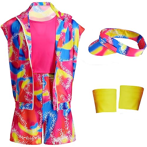 Windskids Herren Ken Kostüm Cosplay 70er 80er Vintage Hippie Sport Skatingkleidung Weste Top Hose Hut Armband Set für Halloween Karneval Party Geburtstag Maskerade Performance Verkleidung von Windskids