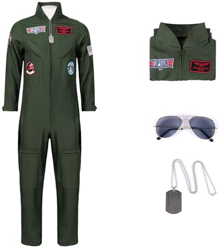 Windskids Herren Pilot Kostüm Langarm Jumpsuit mit Brille Halskette Set Erwachsene Cosplay Flieger Faschingskostüme für Fancy Dress Up Halloween Karneval Party Maskerade Performance Verkleidung Windskids Herren Pilot Kostüm Langarm Jumpsuit mit Brille Halskette Set Erwachsene Cosplay Flieger Faschingskostüme für Fancy Dress Up Halloween Karneval Party Maskerade Performance Verkleidung von Windskids
