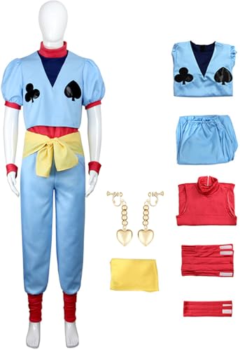 Windskids Hisoka Kostüm Herren Fasching Cosplay Anime Hunter × Hunter Hisoka Uniform Tunika Top Hose Gürtel Armband Beinband mit Ohrringe Set für Halloween Karneval Party Maskerade Verkleidung, Blau Windskids Hisoka Kostüm Herren Fasching Cosplay Anime Hunter × Hunter Hisoka Uniform Tunika Top Hose Gürtel Armband Beinband mit Ohrringe Set für Halloween Karneval Party Maskerade Verkleidung, Blau von Windskids
